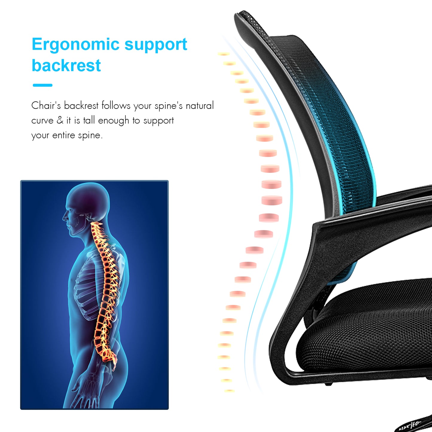 MOONSUN Task Office Chair Ergonomic Mesh Computer Chair with Wheels and Arms and Lumbar Support Adjustable Height Study Chair for Students Teens Men Women for Dorm Home Office,Black