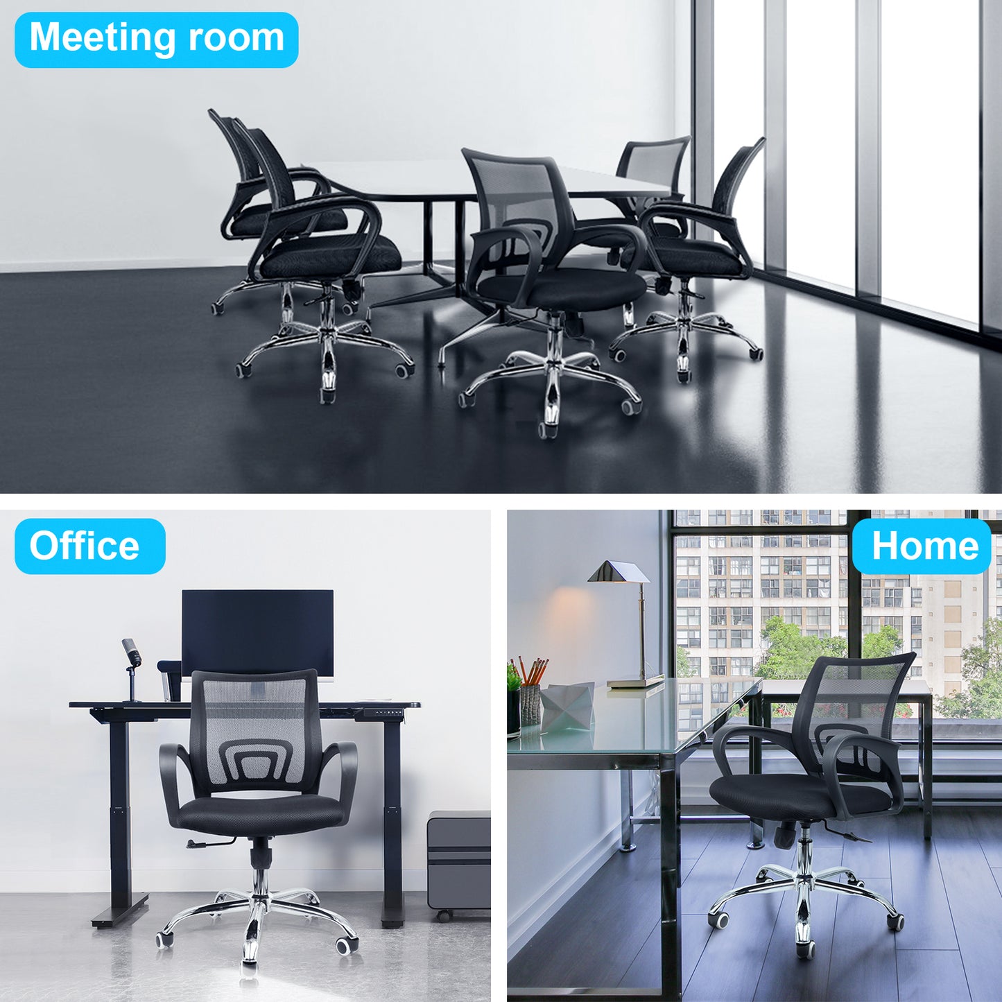 MOONSUN Task Office Chair Ergonomic Mesh Computer Chair with Wheels and Arms and Lumbar Support Adjustable Height Study Chair for Students Teens Men Women for Dorm Home Office,Black