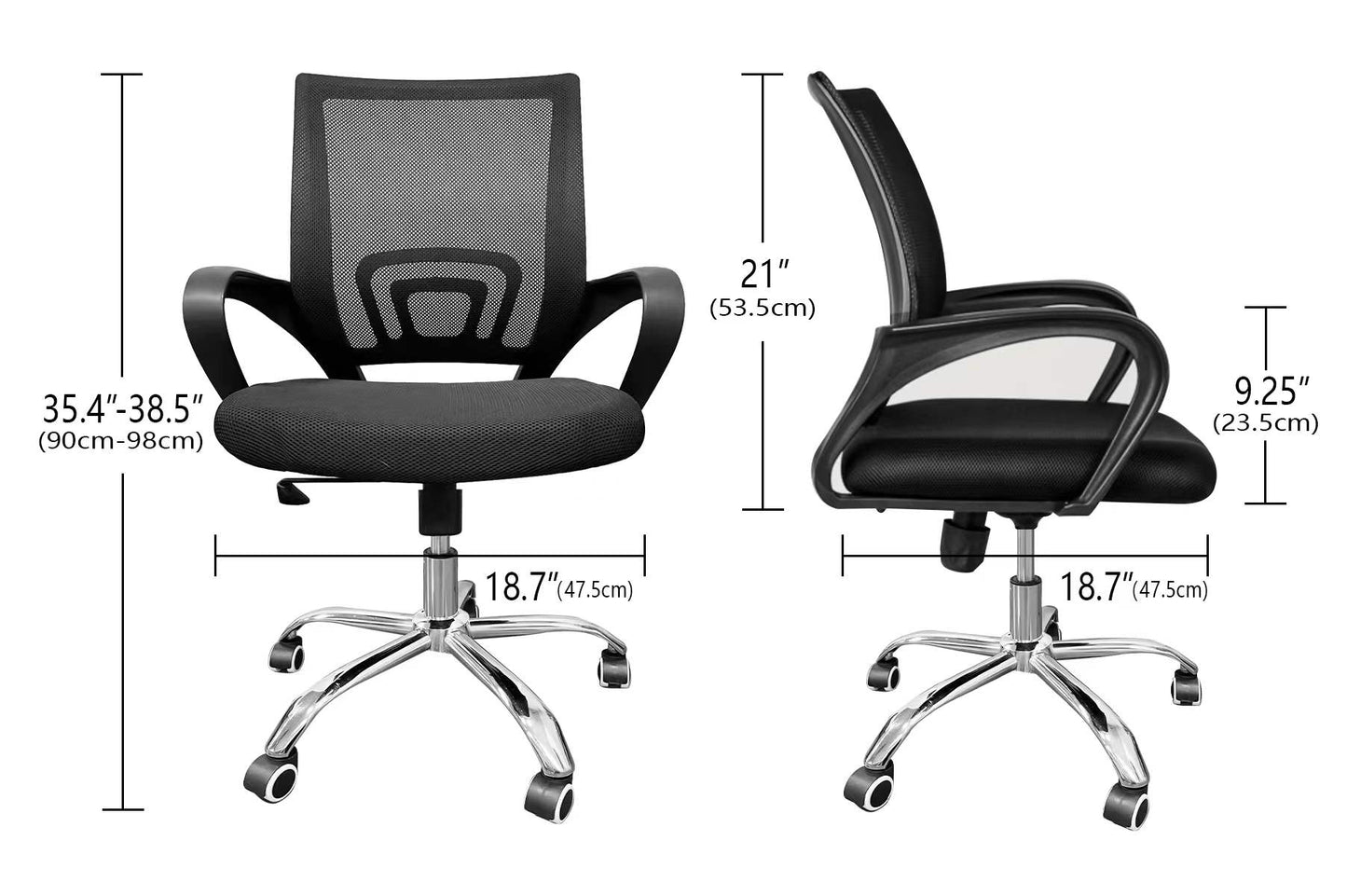 MOONSUN Task Office Chair Ergonomic Mesh Computer Chair with Wheels and Arms and Lumbar Support Adjustable Height Study Chair for Students Teens Men Women for Dorm Home Office,Black