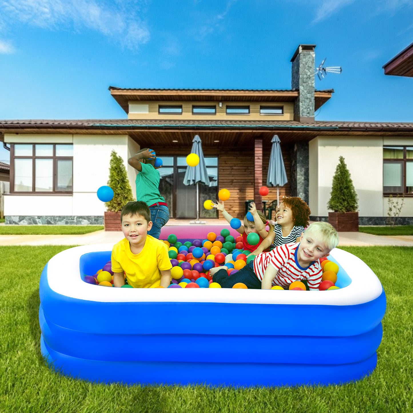Inflatable Swimming Pools, Inflatable Pool for Kids, Kiddie, Toddler, 117" X 69" X 53" for Outdoor, Backyard, Garden, Indoor