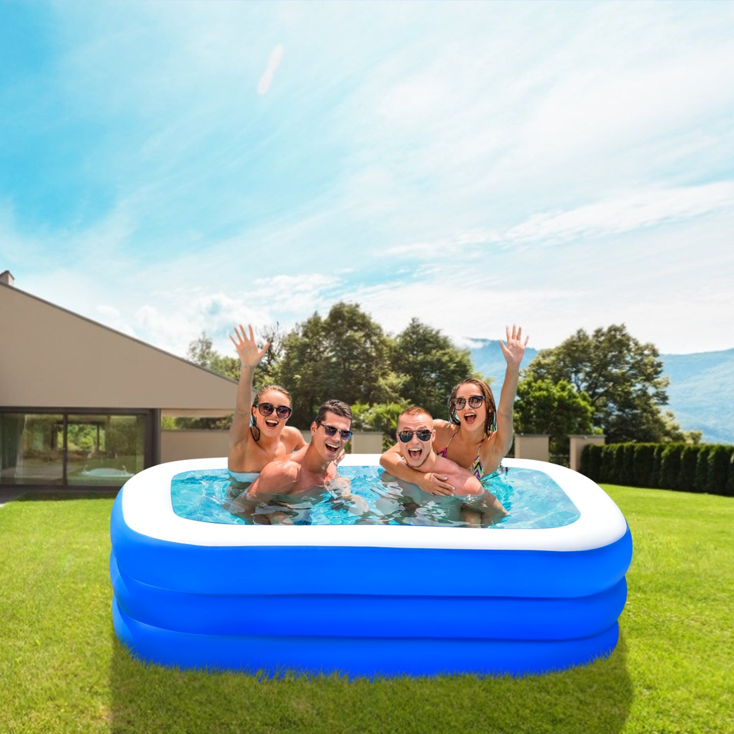 Inflatable Swimming Pools, Inflatable Pool for Kids, Kiddie, Toddler, 117" X 69" X 53" for Outdoor, Backyard, Garden, Indoor
