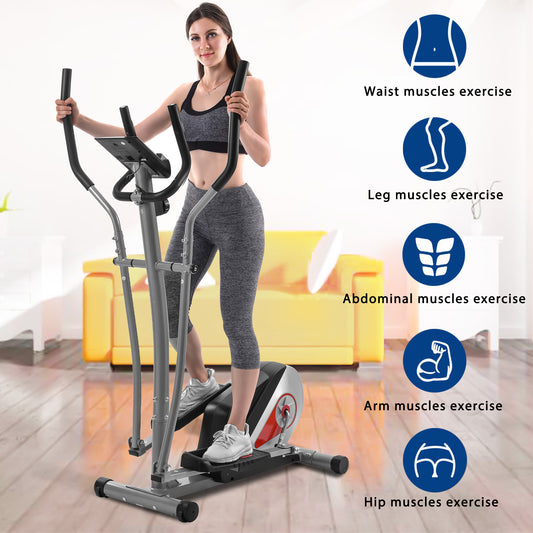 MoonSun Elliptical Machine Trainer Magnetic Smooth Quiet Driven with LCD Monitor, Heart Rate Monitor,Speed