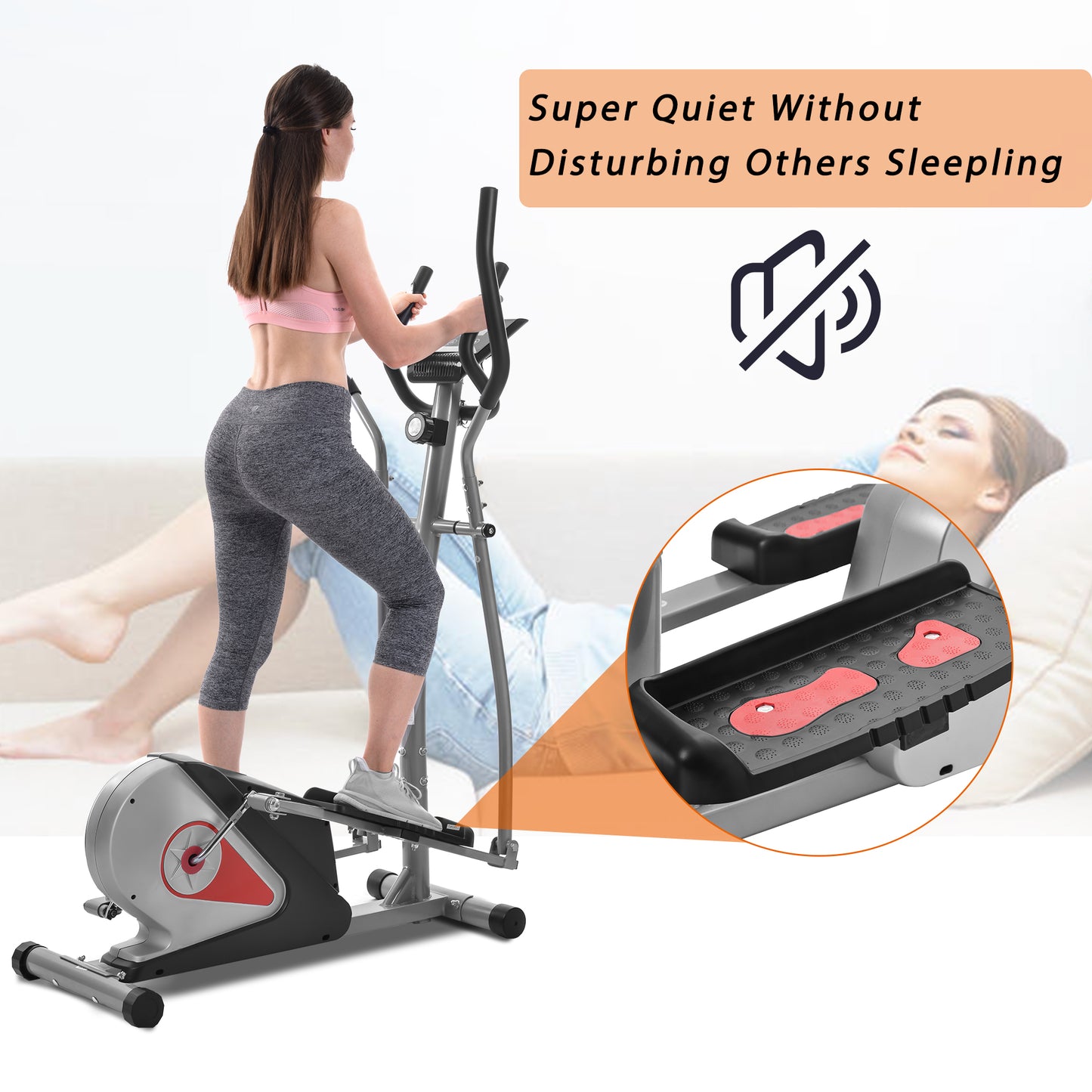 MoonSun Elliptical Machine Trainer Magnetic Smooth Quiet Driven with LCD Monitor, Heart Rate Monitor,Speed
