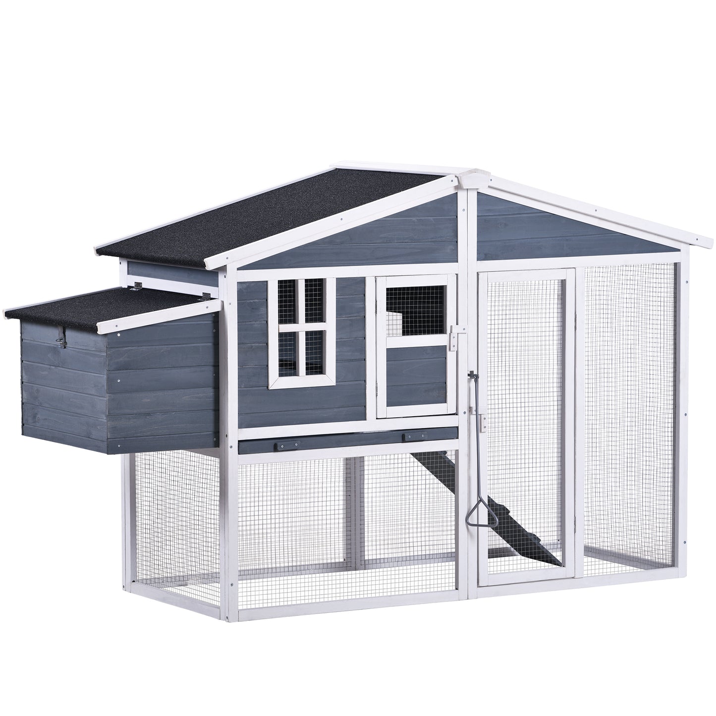MOONSUN 73.6”Large Wooden Chicken Coop, Enclosed Outdoor Backyard Small Animal Hen Rabbit Hutch Wood House Poultry Cage with Tray and Ramp, Nest Box