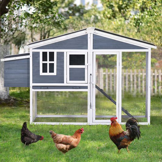 MOONSUN 73.6”Large Wooden Chicken Coop, Enclosed Outdoor Backyard Small Animal Hen Rabbit Hutch Wood House Poultry Cage with Tray and Ramp, Nest Box