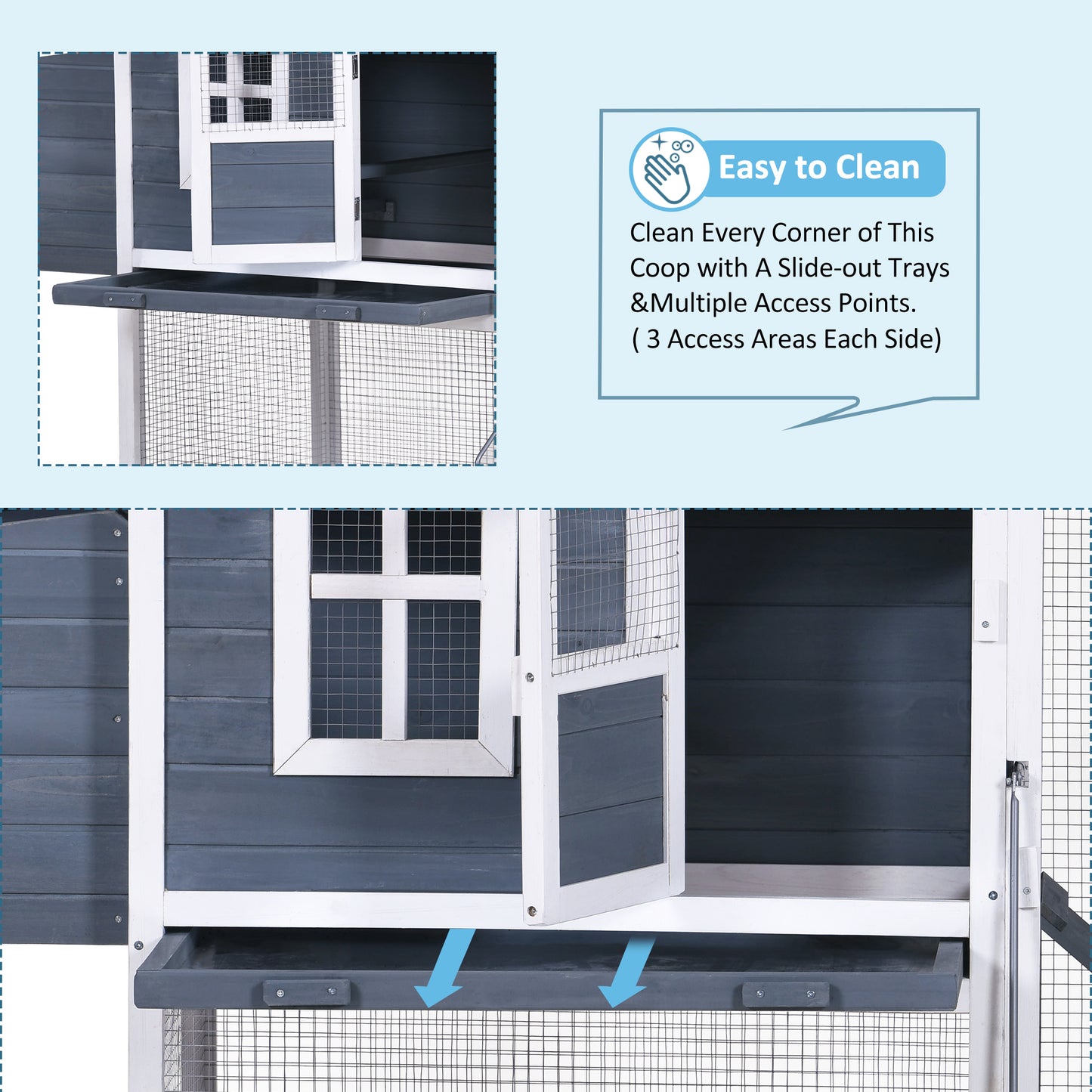 MOONSUN 73.6”Large Wooden Chicken Coop, Enclosed Outdoor Backyard Small Animal Hen Rabbit Hutch Wood House Poultry Cage with Tray and Ramp, Nest Box