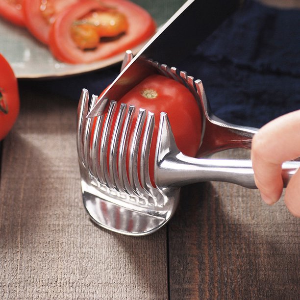 Kitchen Fruit Slicer Vegetable Tomato Clip Holder Lemons Potato Cutter Tool
