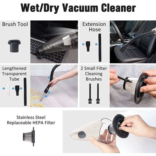 Portable Car Vacuum Cleaner, Handheld Cordless Rechargeable Car Vacuum, for Home, Car, Office Travel Cleaning, Black