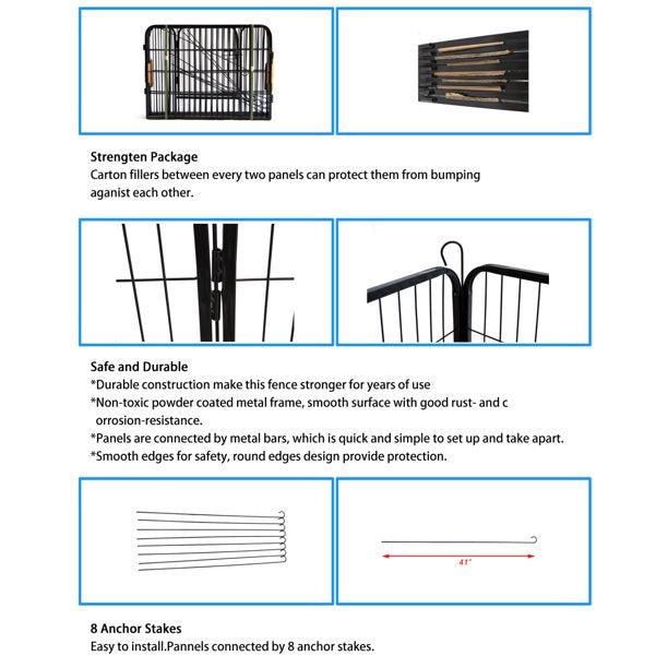 Moonsun Dog Pet Frame Fence ,Heavy Duty Large Indoor Metal Puppy Dog Run Fence / Iron Pet Dog Playpen, Strong Metal Frame Kennel Durable Indoor & Outdoor Kennel for Large Dogs