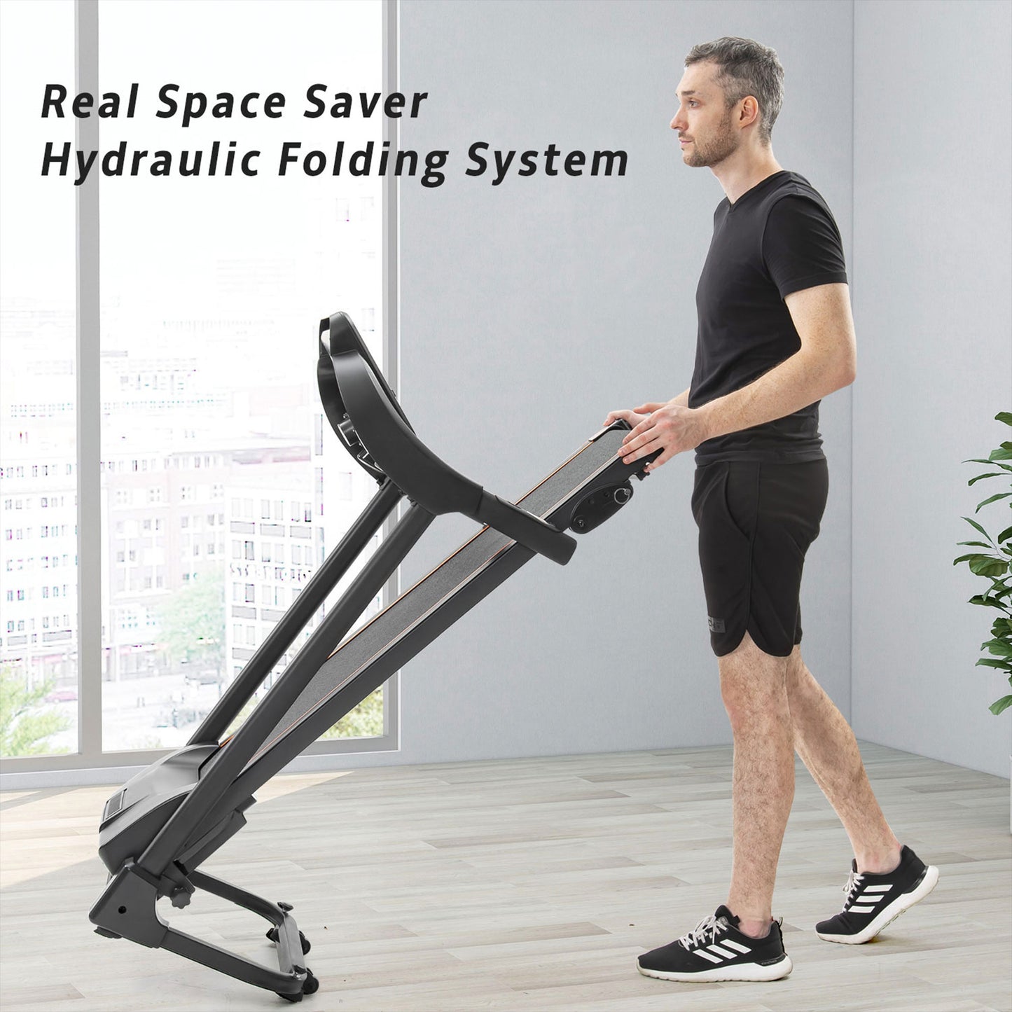MoonSun Folding Treadmill, Under Desk Electric Treadmill Motorized Running Jogging with LED Display /Audio Speakers /Incline Adjuster for Home Office
