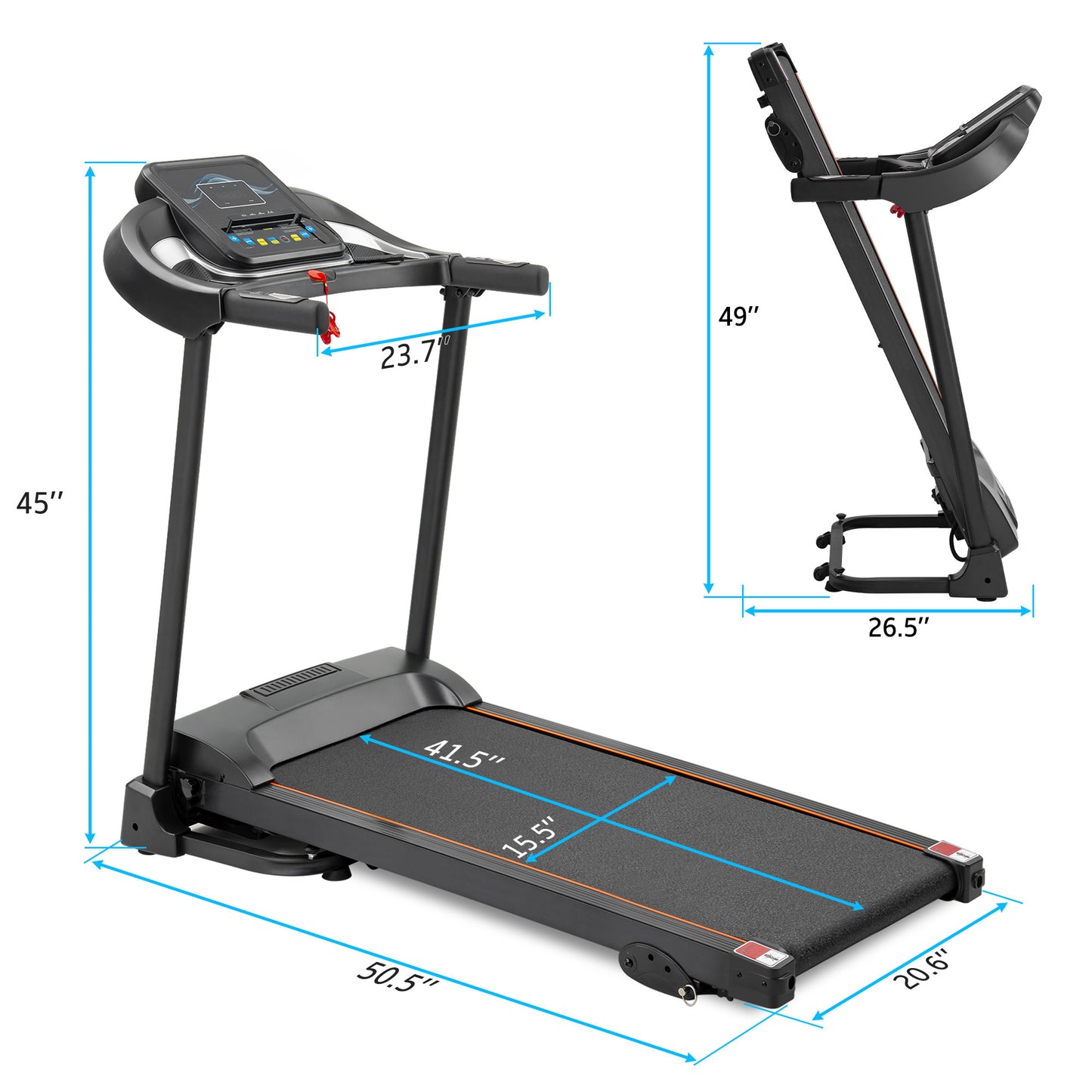 MoonSun Folding Treadmill, Under Desk Electric Treadmill Motorized Running Jogging with LED Display /Audio Speakers /Incline Adjuster for Home Office
