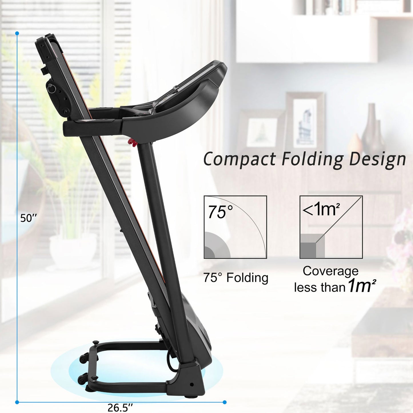 MoonSun Folding Treadmill, Under Desk Electric Treadmill Motorized Running Jogging with LED Display /Audio Speakers /Incline Adjuster for Home Office