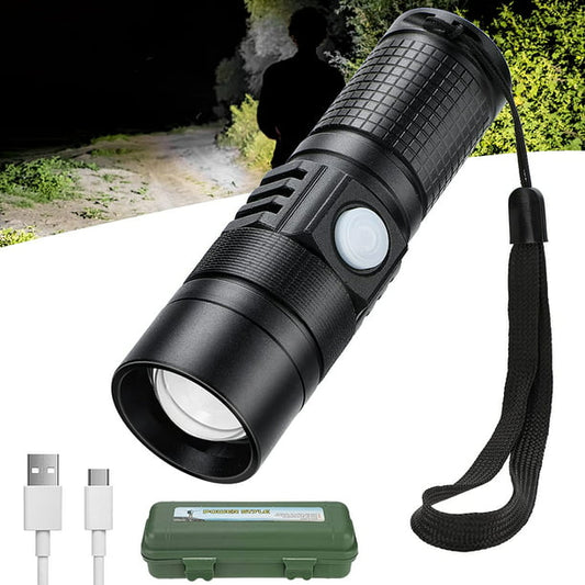 Pocket Flashlight, 10000 Lumens LED Mini Flashlight Tactical Zoomable Flashlight, Waterproof Powerful Handheld Flashlight for Camping Outdoor Indoor