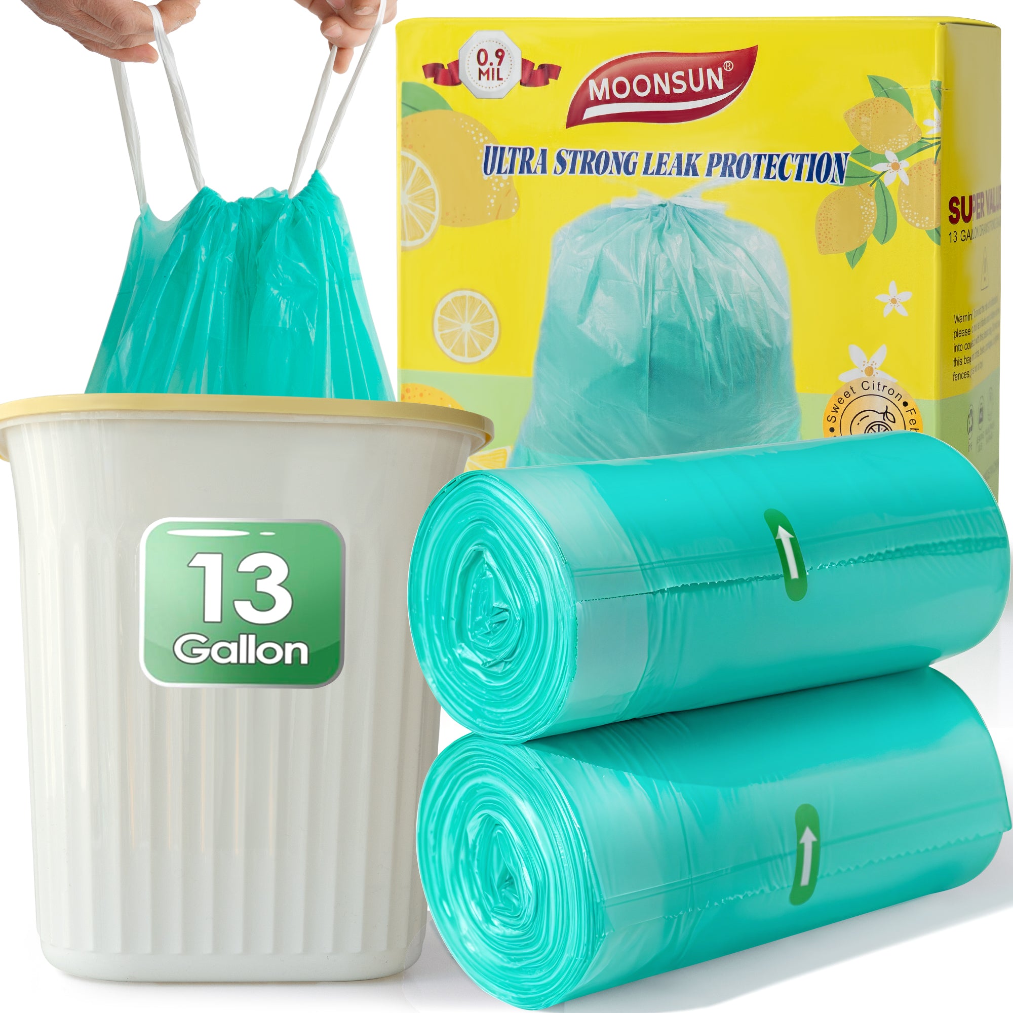 13 Gallon Trash Bags, 0.9Mil Heavy Duty Tall Kitchen Trash Bag, 50 Count Drawstring Trash Bags for Home Kitchen, Hotels, Neighborhoods