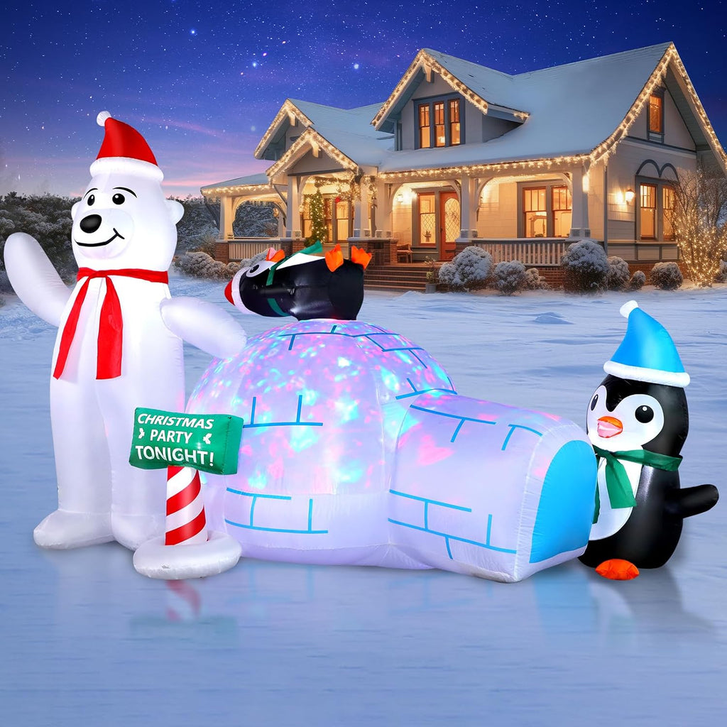 8ft Christmas Inflatable Snowman Colorful Rotating LED Lights for Outdoor & Indoor Holiday Yard Decorations
