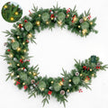 9ft Pre-Lit Christmas Garland, PE/PVC Mixed, 80 LED Lights w/ 8 Modes & Timer for Outdoor Indoor Xmas Decoration Fireplace Stairs Doorway Railings Decor