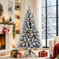 Moonsun 5ft Pre-Lit Flocked Christmas Tree, Full Artificial Green Tree with 150 Warm White & Multicolor Lights, 400 PVC & Pine Needle Tips, Metal Stand for Home Office Holiday Decor