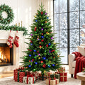 Moonsun 4.5ft Pre-Lit Christmas Tree, Full Artificial Tree with 120 Warm White & Multicolor Lights, 350 PE & PVC Tips, 50 Red Berries, Metal Stand for Home Office Holiday Decor