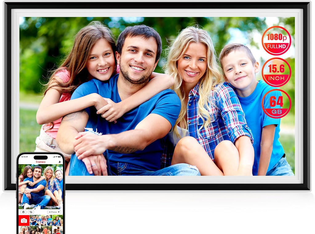 Smart WiFi Digital Picture Frame - 15.6-inch Full HD Touchscreen, 64GB Electronic Photo Frame Wall Mountable for Home Decor