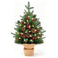 Moonsun 24"/2FT Mini Christmas Tree Tabletop Set with LED Lights, Artificial Xmas Tree with PE Tips & Hanging Ornaments for Home Entryway Apartment Indoor Outdoor Holiday Decoration