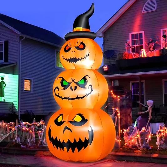 6 FT Halloween Inflatables Outdoor Decorations, Blow Up Yard Decorations Inflatable Pumpkins with Witch Hat with Build-in LEDs for Halloween Decor