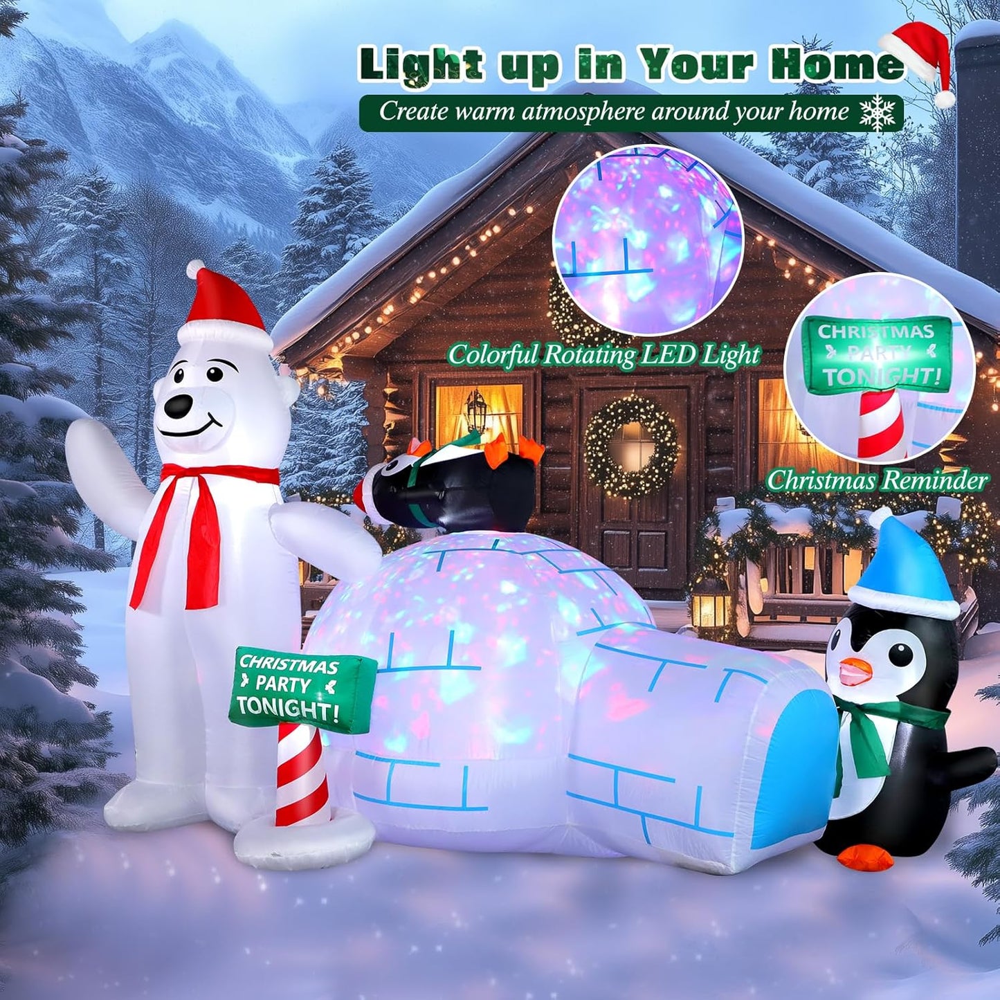 6ft Christmas Inflatable Snowman Colorful Rotating LED Lights for Outdoor & Indoor Holiday Yard Decorations3
