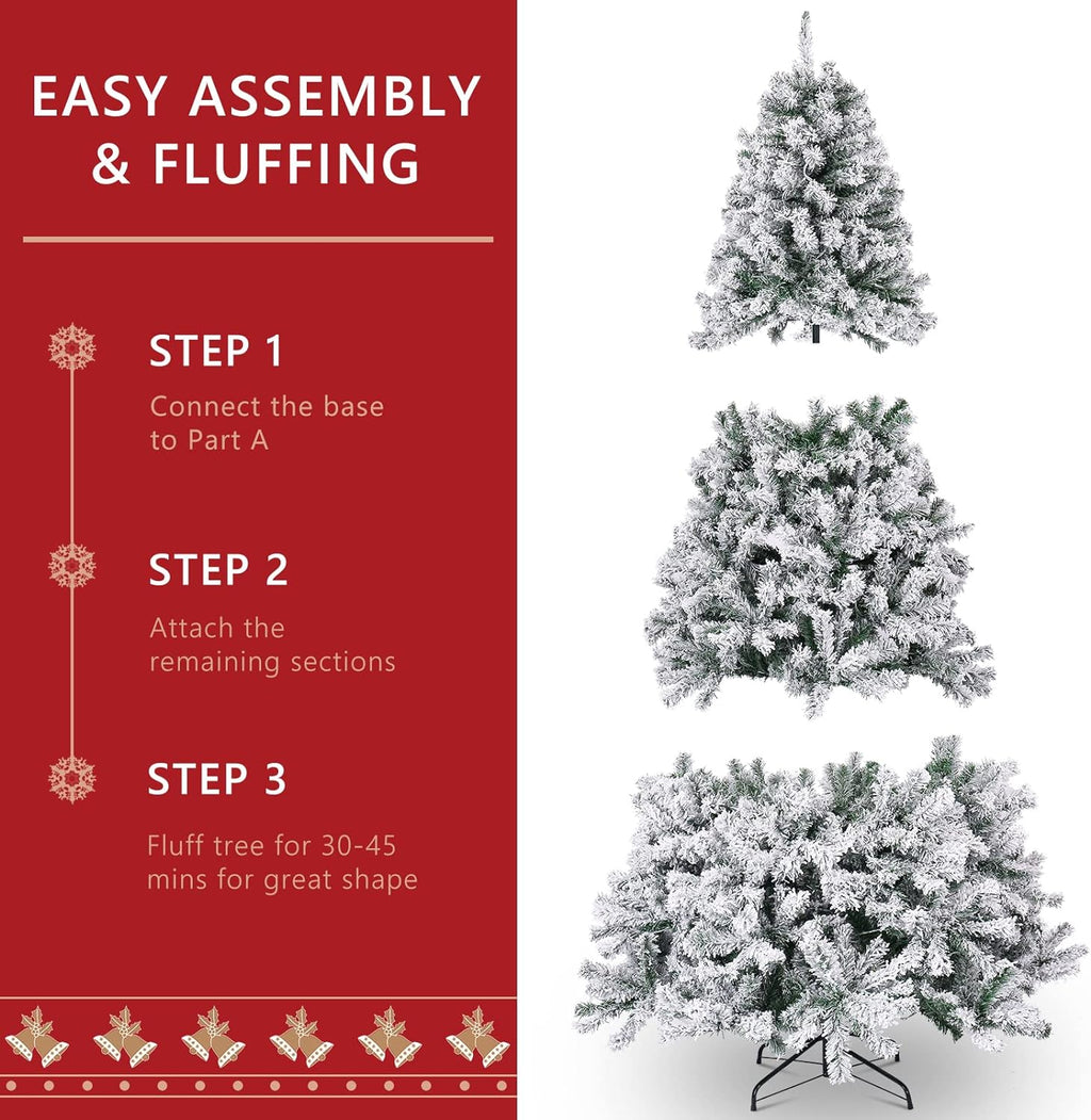 5ft Pre-lit Snow Flocked Artificial Christmas Tree Holiday Decoration w/ Metal Stand