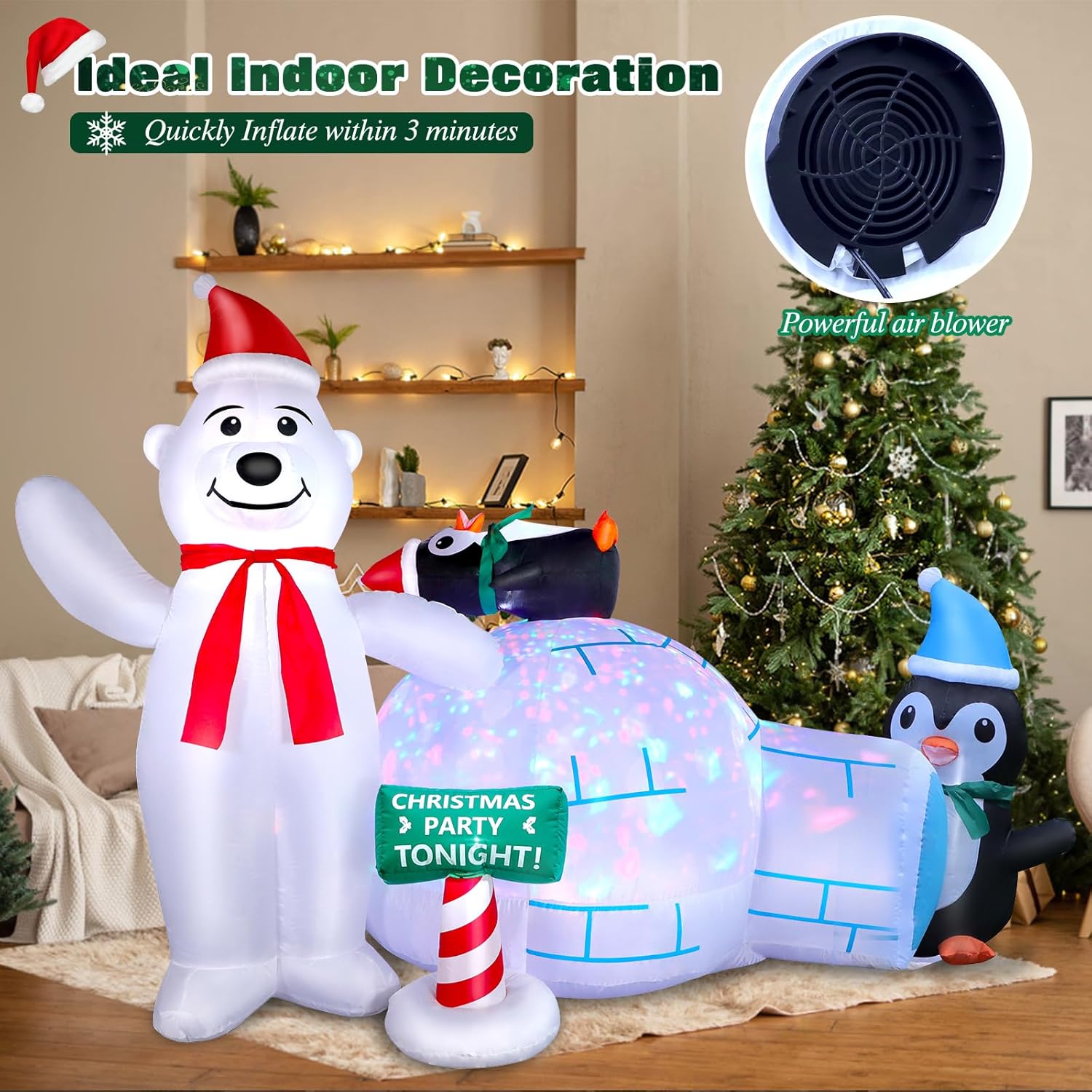 8ft Christmas Inflatable Snowman Colorful Rotating LED Lights for Outdoor & Indoor Holiday Yard Decorations