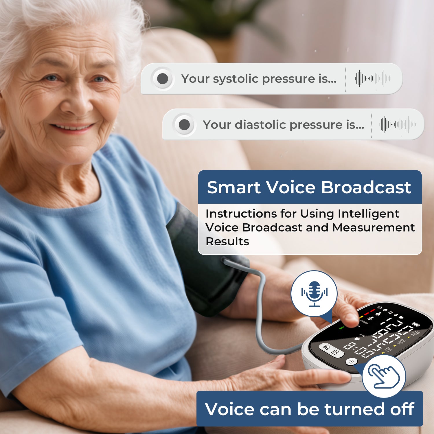 Automatic Rechargeable Blood Pressure Monitor Upper Arm, Digital BP Machine Voice Broadcast, Adjustable Large Cuff, 2 x 90 Sets Memory BP Monitor for Home Use