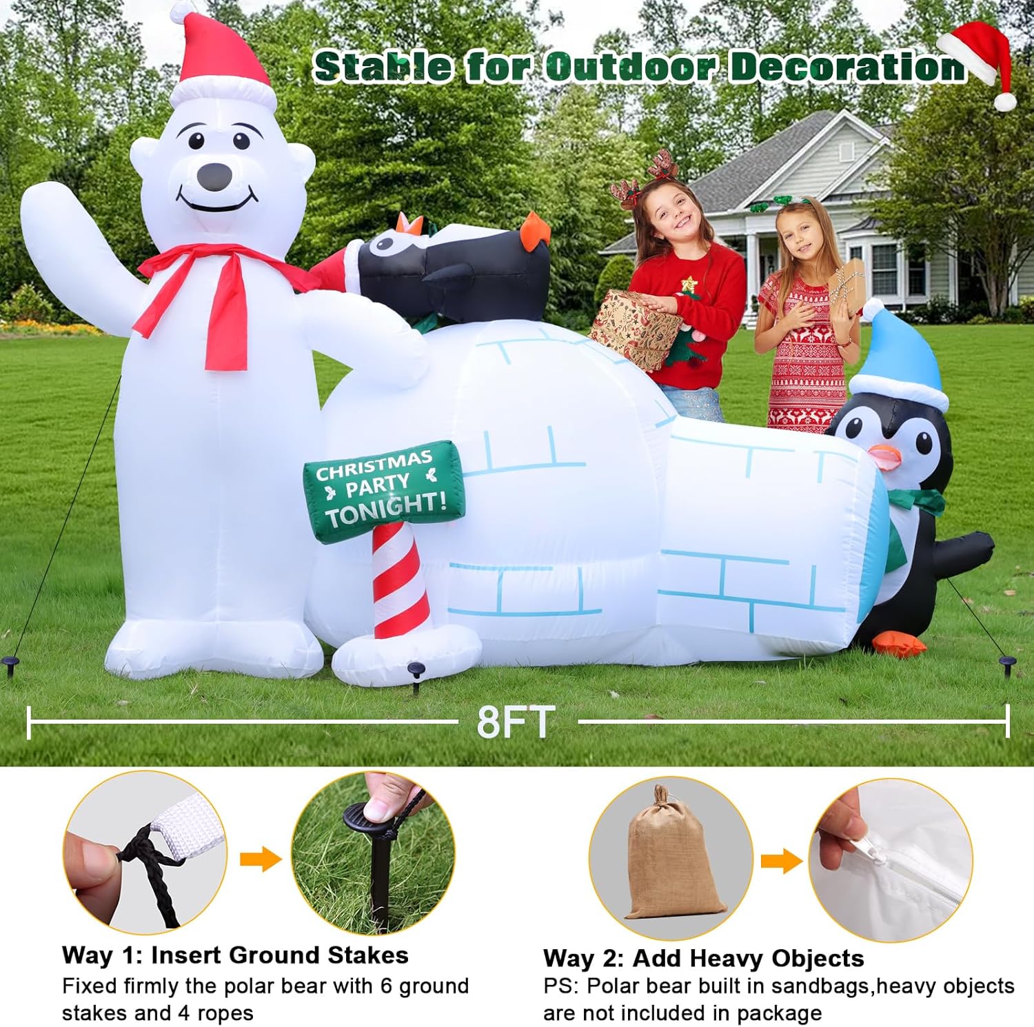 8ft Christmas Inflatable Snowman Colorful Rotating LED Lights for Outdoor & Indoor Holiday Yard Decorations