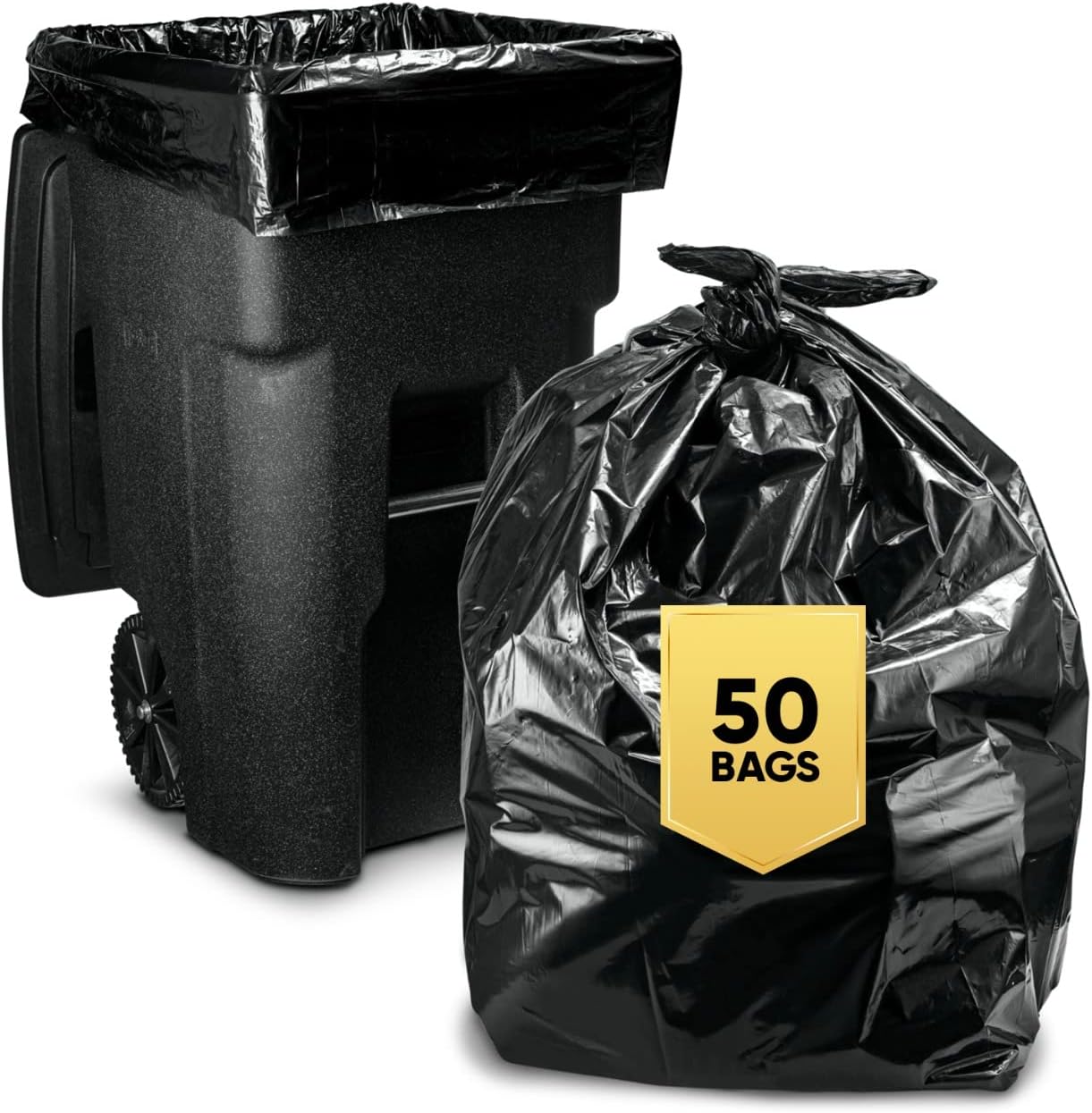 MoonSun 40-45 Gallon Trash Bags, 2.0 Mil 50 Count Large Black Garbage Bags,  Heavy Duty Garbage Can Liners, Outdoor Garbage Bags for Commercial, Janitorial, Lawn, Leaf, and Contractors