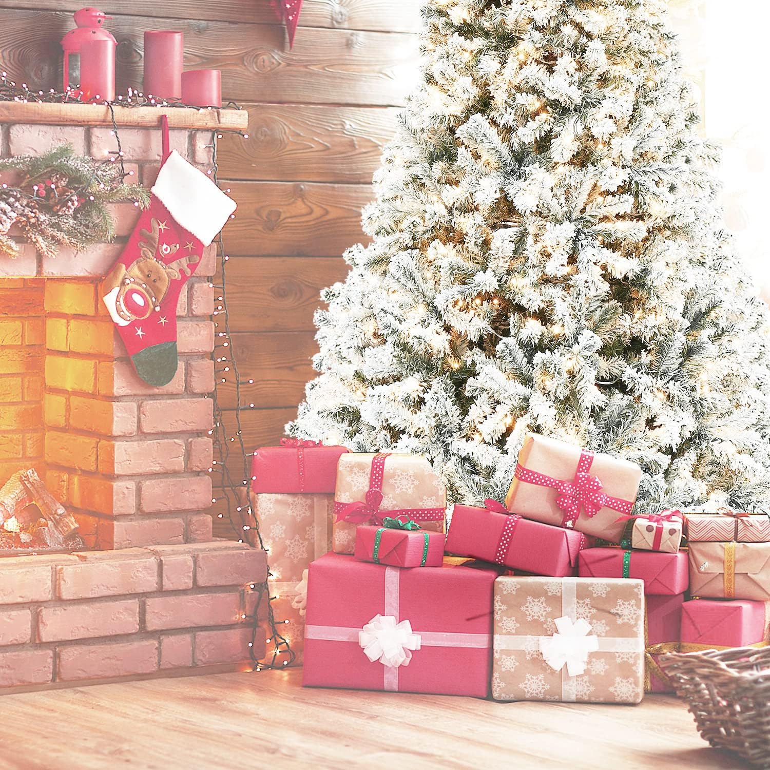 5ft Pre-lit Snow Flocked Artificial Christmas Tree Holiday Decoration w/ Metal Stand