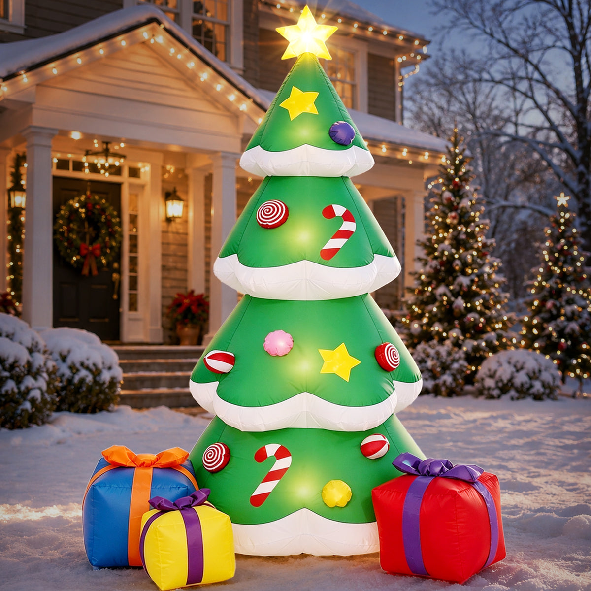 Moonsun 10 FT Christmas Inflatable Tree with Gift Boxes,Built-In LED Lights, Blow Up Outdoor Yard Decoration for Holiday Lawn and Garden