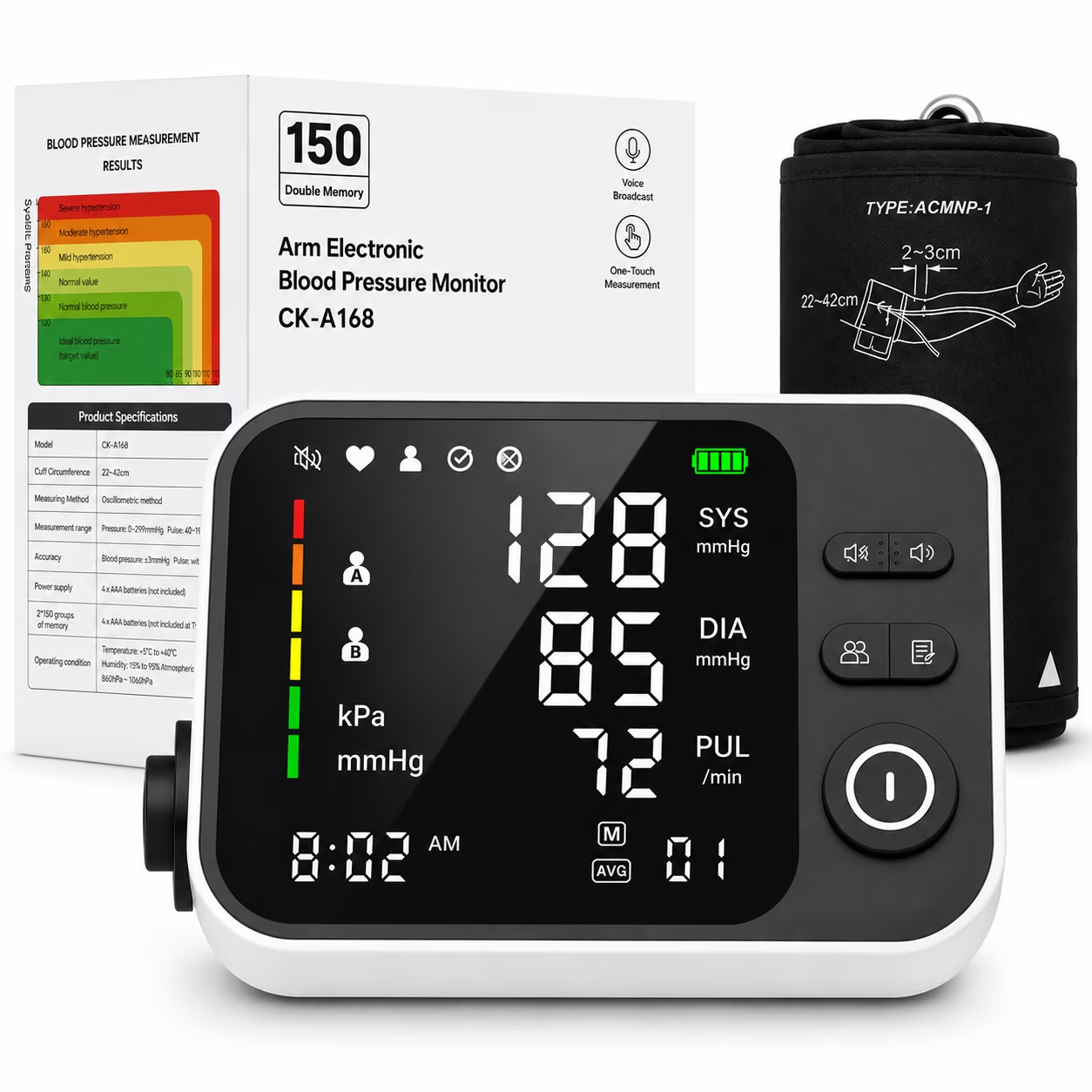 Moonsun Automatic Upper Arm Blood Pressure Monitor,Voice Broadcast with Quick Mute, Large Cuff 8.7”-16.6”, 2-User Memory, for Home Use