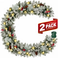 2 Pack 9ft Pre-Lit Snow Flocked Christmas Garland with 80 LED Lights w/ 8 Modes & Timer for Outdoor Indoor Xmas Decoration Fireplace Stairs Doorway Railings Decor