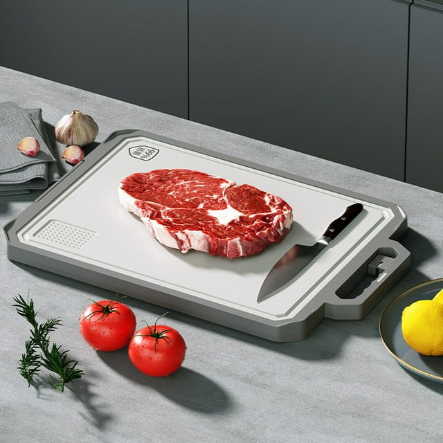 MoonSun Cutting Board for Kitchen, Double Sided Food Grade Stainless Steel/Wheat Straw PP Non-Slip Thick Board,Large Size 17”×12”