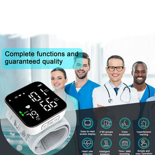 Automatic Wrist Blood Pressure Monitor, Adjustable Wrist Cuff, Portable BP Cuff Accurate Digital Heart Rate Monitor, Large LCD Talking Blood Pressure Cuff for Home Travel