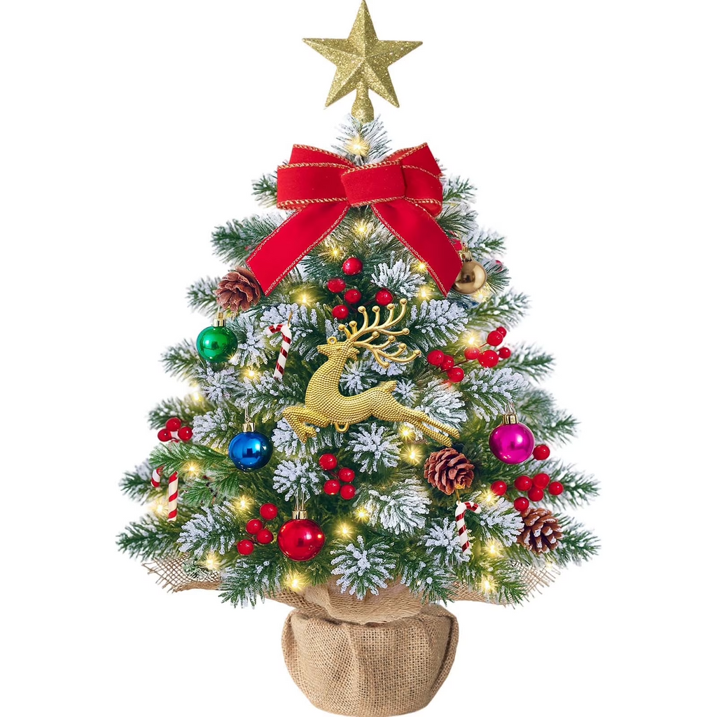 Moonsun 24" Tabletop Christmas Tree with Led Hanging Lights Desktop Mini Xmas Tree Decoration
