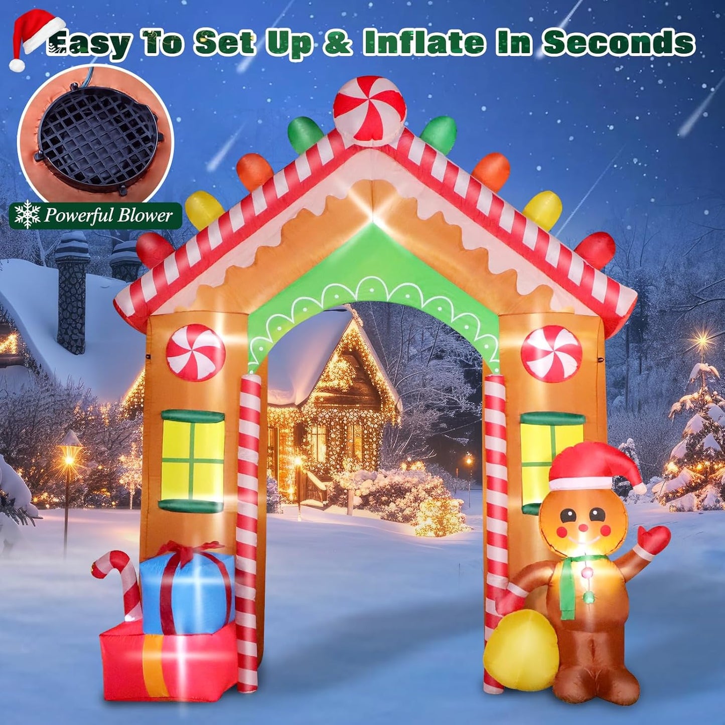 9 FT Christmas Inflatables Archway Outdoor Decorations, Gingerbread Man House Arch Blow Up Yard Decoration