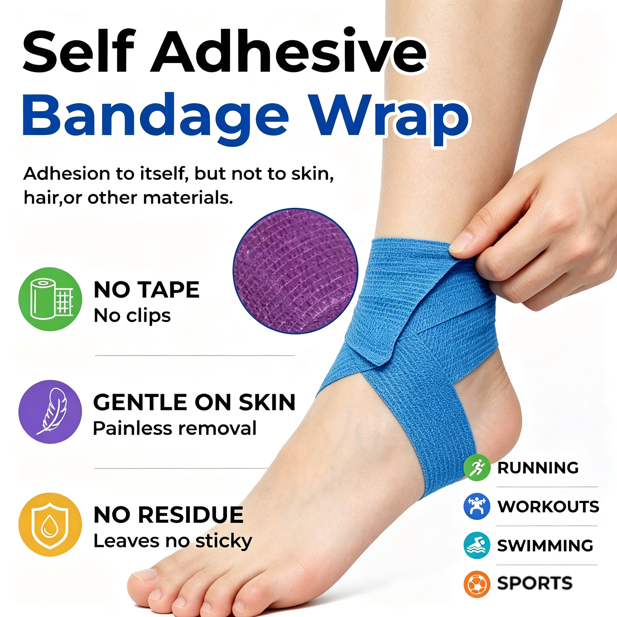 MoonSun 12 Pack Self Adhesive Bandage Wrap, 2" x 5 Yards, Waterproof Breathable Elastic Athletic Tape for Wrist, Ankle, Sports, Pets and Home Use