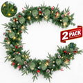 2 Pack 9ft Pre-Lit Christmas Garland, PE/PVC Mixed, 80 LED Lights w/ 8 Modes & Timer for Outdoor Indoor Xmas Decoration Fireplace Stairs Doorway Railings Decor