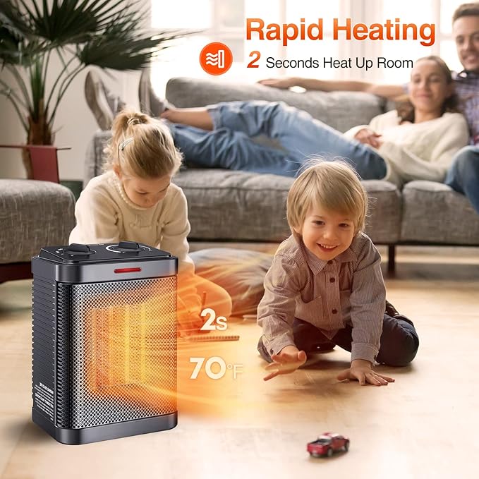 Moonsun 1500W Fast Heating PTC Space Heater - 80° Oscillation, Eco Mode, Remote Safe Quiet Portable Heater for Indoor Home/Office/Bedroom