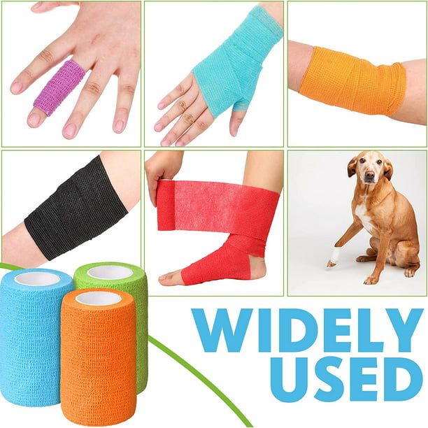 MoonSun Self Adhesive Bandage Wrap, 4 inch x 5 Yards Wide Self Adherent Cohesive Wrap Bandages Elastic Waterproof Breathable Self Adhesive Bandage, Sports Tape, Vet Wrap for Pet 12 Rolls