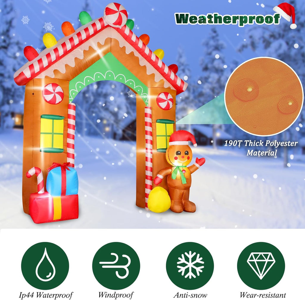9 FT Christmas Inflatables Archway Outdoor Decorations, Gingerbread Man House Arch Blow Up Yard Decoration