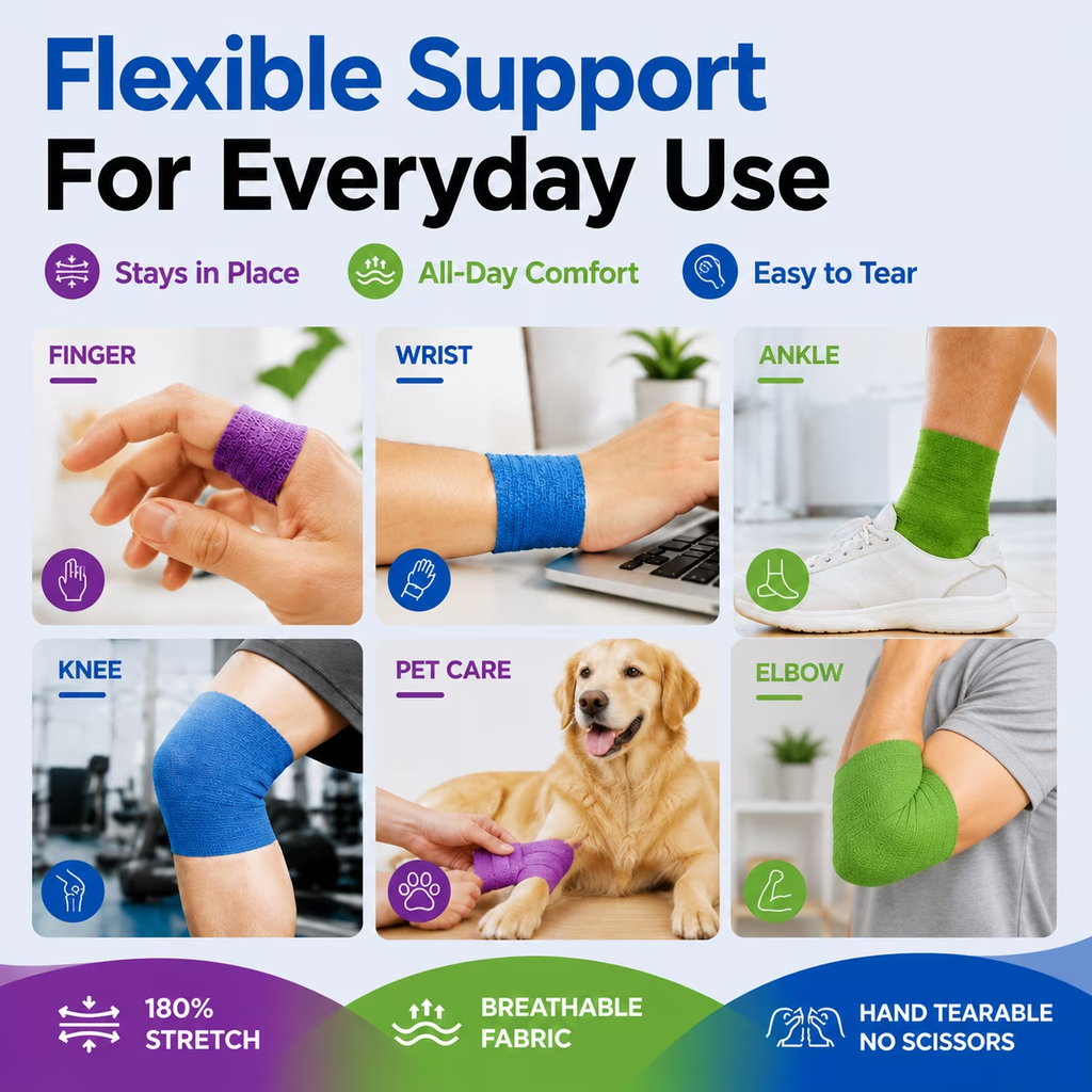 MoonSun 12 Pack Self Adhesive Bandage Wrap, 2" x 5 Yards, Waterproof Breathable Elastic Athletic Tape for Wrist, Ankle, Sports, Pets and Home Use