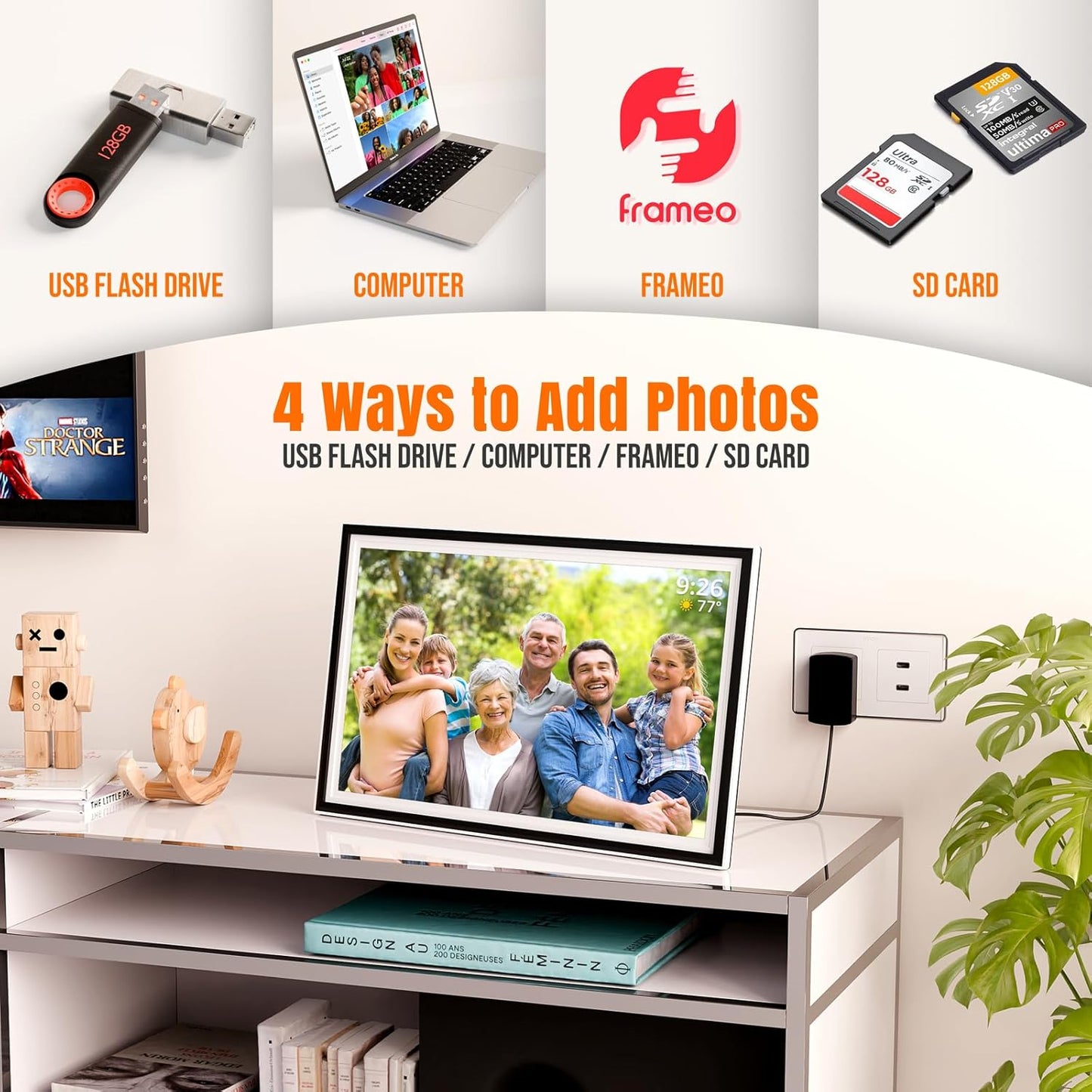 Smart WiFi Digital Picture Frame - 15.6-inch Full HD Touchscreen, 64GB Electronic Photo Frame Wall Mountable for Home Decor