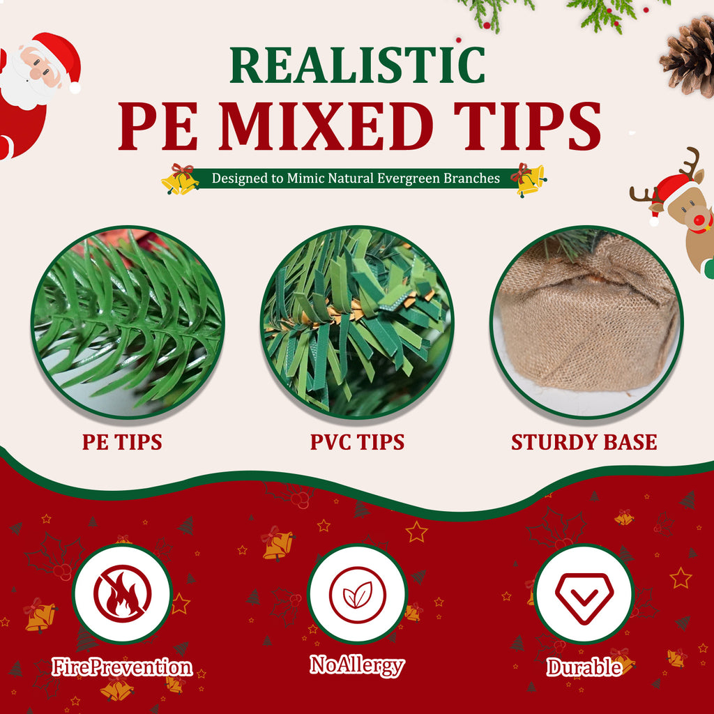 Moonsun 24"/2FT Mini Christmas Tree Tabletop Set with LED Lights, Artificial Xmas Tree with PE Tips & Hanging Ornaments for Home Entryway Apartment Indoor Outdoor Holiday Decoration
