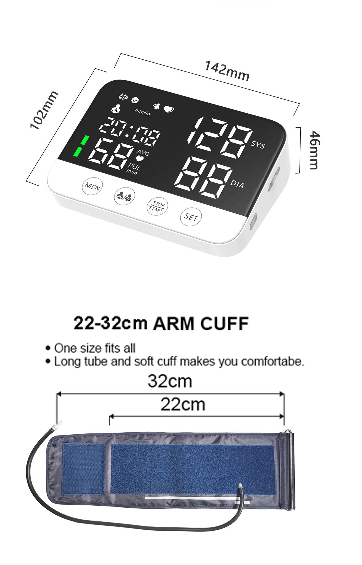 Moonsun Blood Pressure Monitor Upper Arm, 8.7-17'' Adjustable Blood Pressure Cuff for Home use, LED Color Backlit Screen