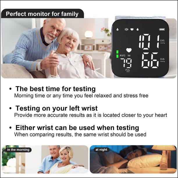 Automatic Wrist Blood Pressure Monitor, Adjustable Wrist Cuff, Portable BP Cuff Accurate Digital Heart Rate Monitor, Large LCD Talking Blood Pressure Cuff for Home Travel
