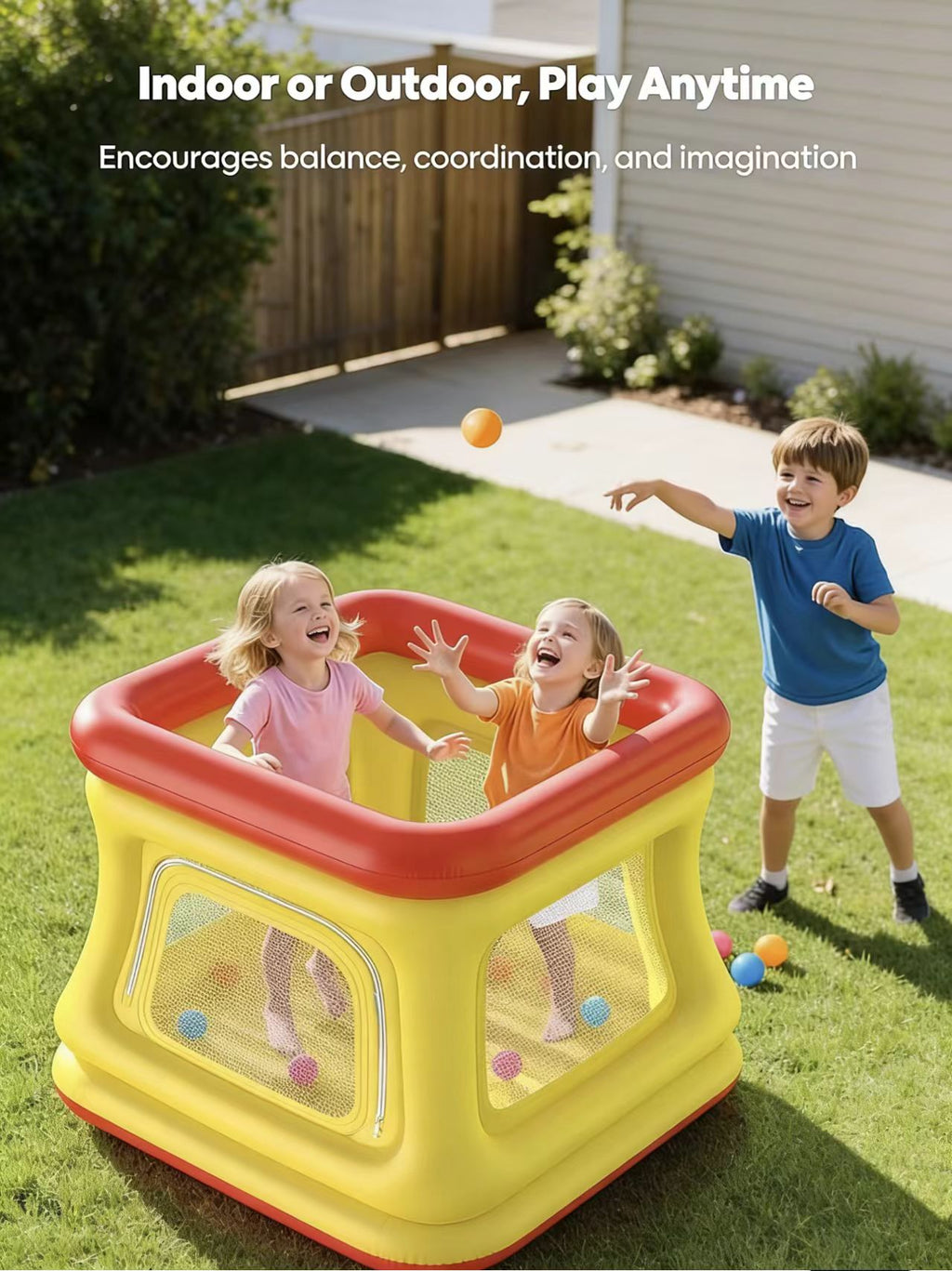 Moonsun 3-in-1 Inflatable Bounce House for Toddlers 1-3 - Ball Pit/Trampoline, Indoor/Outdoor w/ Pump & Safety Net